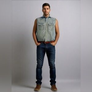 Men's Cowboy Workwear Denim Vest, Blue, Size M